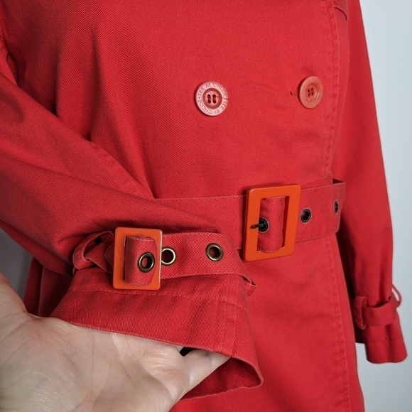 See By Chloe red belted collared cotton button closure trench coat jacket 6 - Picture 4 of 14